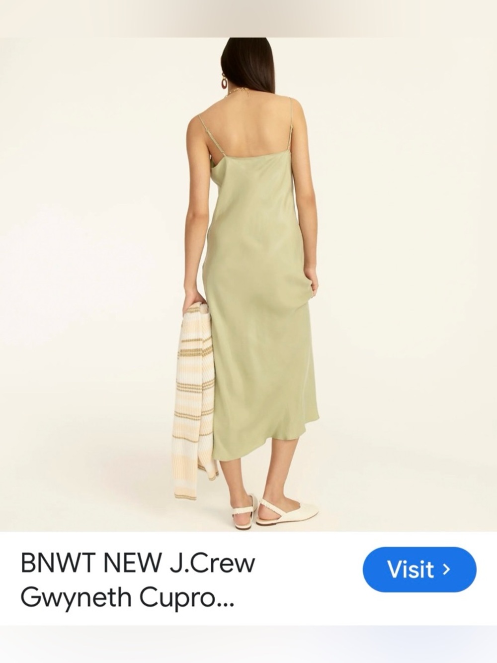 J. Crew Sage Green Slip Dress with Spaghetti Straps - Picture 2 of 8